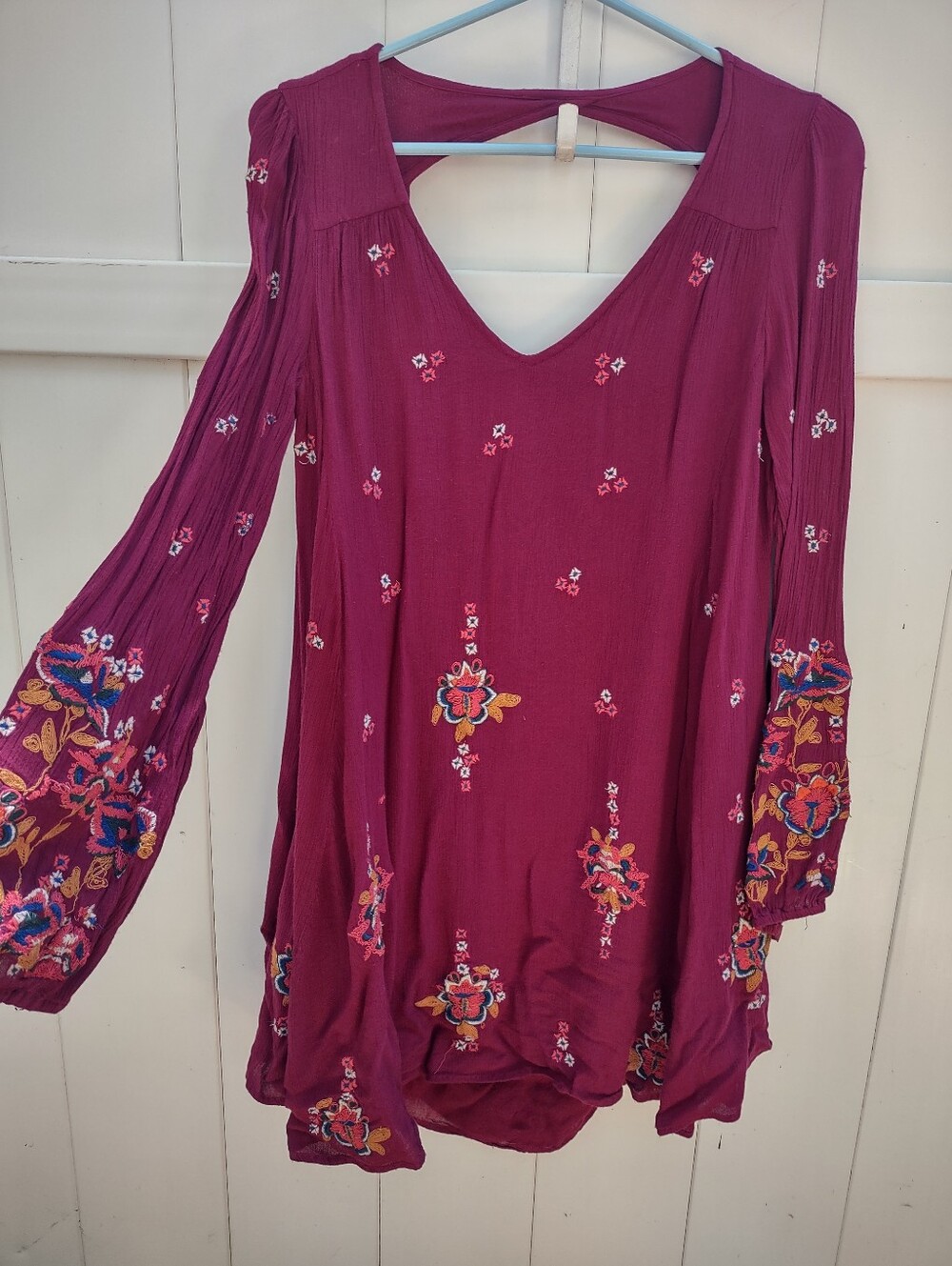 Creped Boho Tunic Dress in Deep Berry Free People Oxford Embroidered Swing